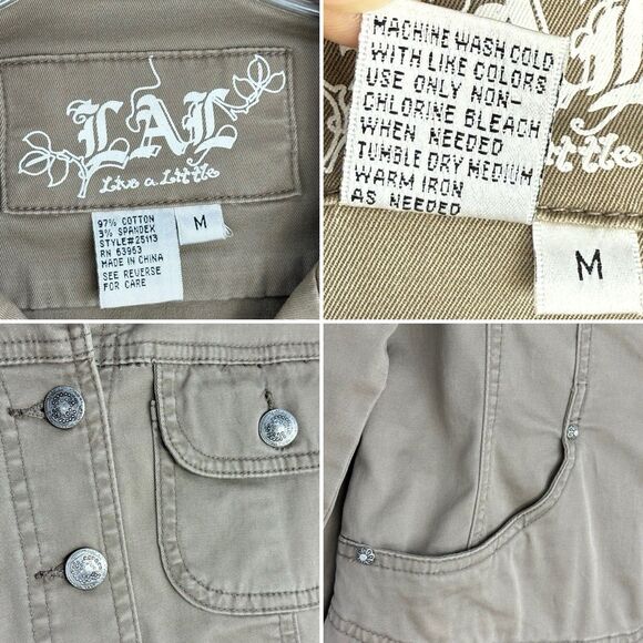 Live a Little LAL Denim Jean Jacket, Women Size M Brown Button Cotton - Picture 10 of 16